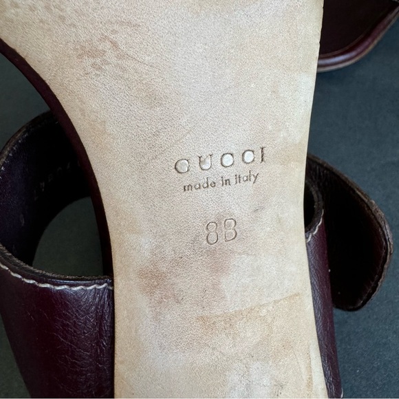 GUCCI High Heels Open Toe Sandals Shoes Maroon Merlot Leather Horsebit Buckle 8 - Picture 11 of 15